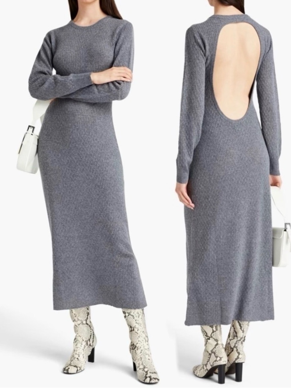 Le Kasha Open back pointelle-knit %100 organic cashmere dress. Size Large NWT